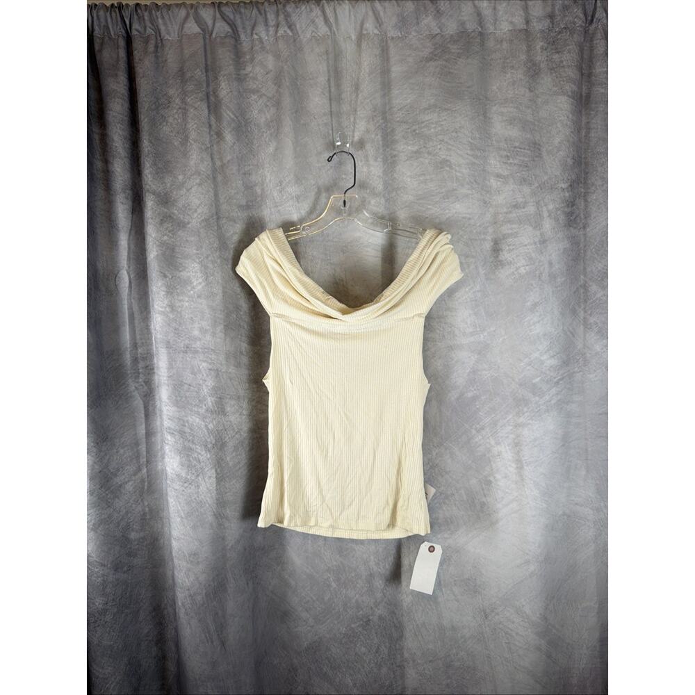 Topshop 90s Casual Chic Cream Ribbed Draped Cowl Neck Sleeveless Top Sz 8-10 - Picture 2 of 7